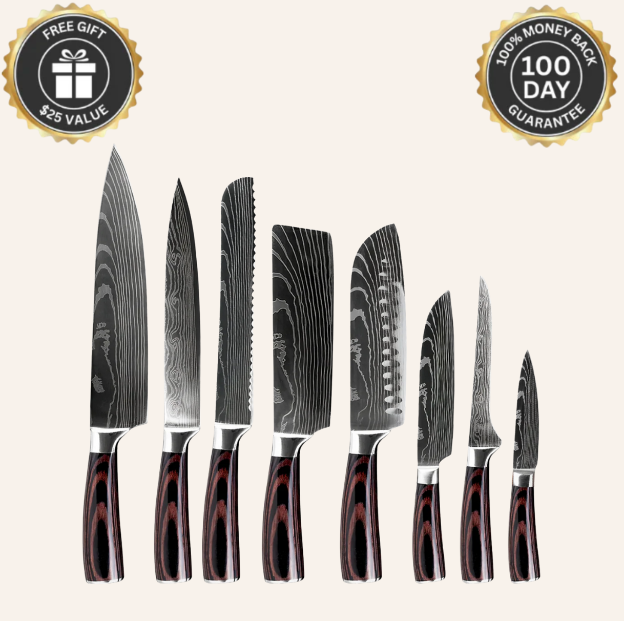 Damascus Steel Knives Set 8pc